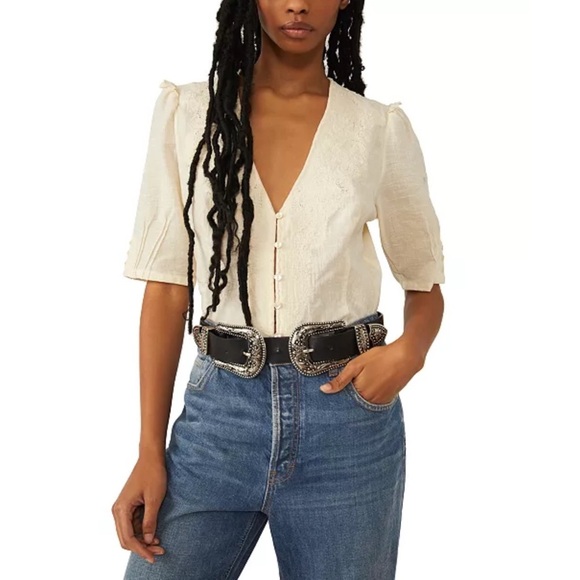 NWT Free People Laurie Embroidered Blouse S - Picture 2 of 9
